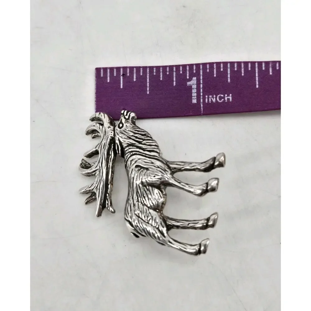 Vtg 70s Navajo Artisans GS Glen & Irene Sandoval Elk Sterling Silver Brooch Pin